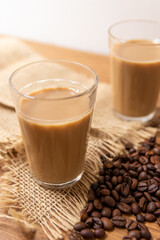 Cup of coffee with milk in American glass, Traditional Breakfast in brazil.