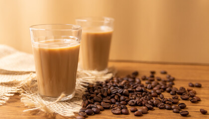Cup of coffee with milk in American glass, Traditional Breakfast in brazil.