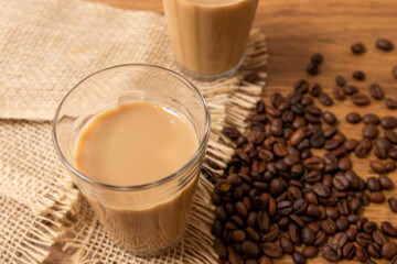 Brazilian cup of coffee with milk in American glass.