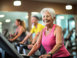 Older people at a gym workout.