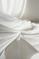 Beautiful white background for copy space. Curly fabric, curtain with light and shadow areas with empty space for advertising and text.