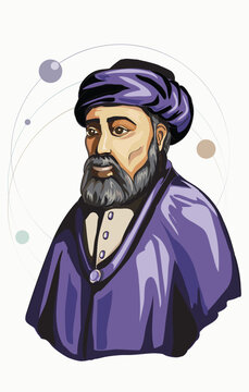 Maimonides, the Rambam Jewish rabbi, philosopher, doctor and spiritual man, author of many books. Vector drawing. A colored portrait is placed on a white background. Icon, wise man. Isolated.