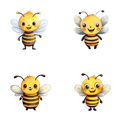 set of cute bee watercolor illustrations, safari jungle animals vector