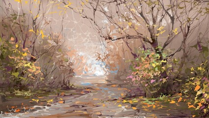 Autumn landscape. Digital painting illustration.