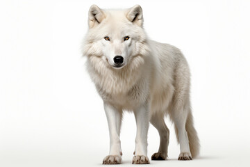 Obraz premium White Wolf standing on a white background. Beautiful animal front-left portrait