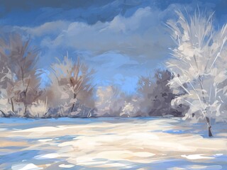 Winter landscape. Digital painting illustration.