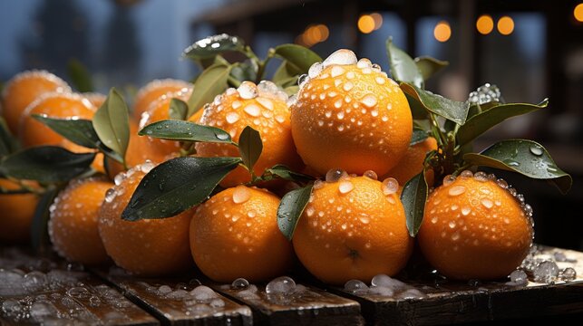 A pile of mandarins on the Christmas market, extremely sharp photo