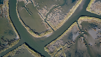 Aerial view of a Ria de Aveiro canal