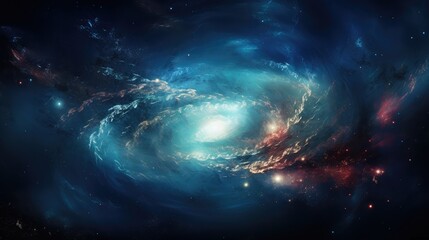 Blue spiral galaxy with numerous bright stars