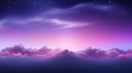 Mystical Moonlit Sky, Purple Gradient Wallpaper with Clouds and Stars. Generative Ai
