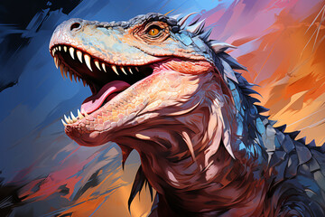 a dinosaur with an open mouth, a giant ancient lizard. an extinct reptile. colorful illustration.