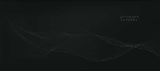 Abstract vector black background with grey wavy lines.