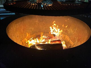burning wood in a fireplace