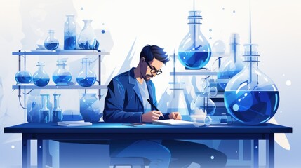 Obraz na płótnie Canvas A man sitting at a table writing in a lab.