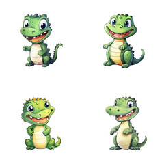 set of cute crocodile watercolor illustrations, safari jungle animals vector