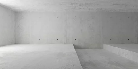 Fotobehang Abstract empty, modern concrete room with wide groove or trench in the floor and soft light - industrial interior background template © Shawn Hempel