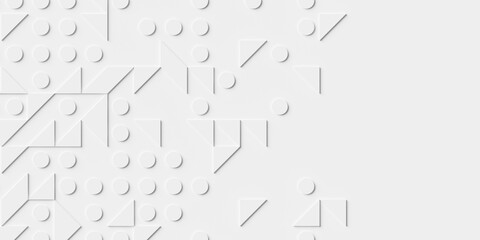 Array or grid of randomly rotated white triangles and circles background wallpaper banner texture fade out with copy space