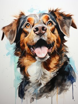 A painting of a dog with its mouth open.