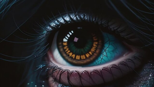 Big human eye, illustrations transformations and metamorphose. AI generated video