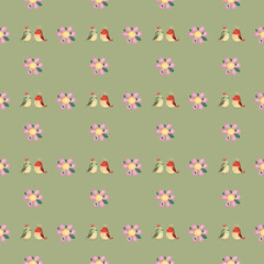 Cute birds and flowers seamless pattern background