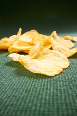 potato chips on the green background