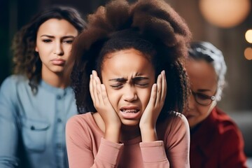 Fototapeta premium African girl cried sadly when her parents scolded her and screamed
