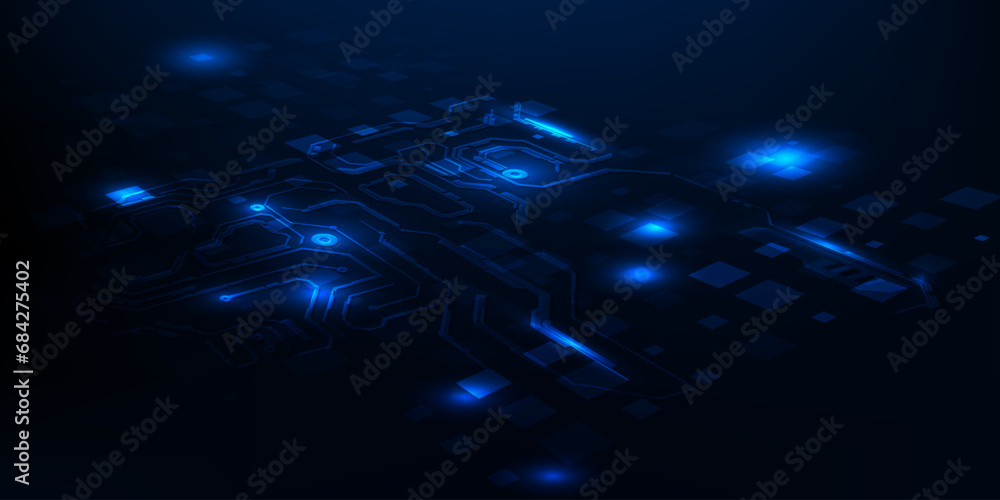 Poster vector illustration of digital circuit network technology perspective background.design for game gra