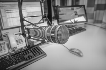 Professional microphone in radio studio