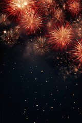 Naklejka premium Black New Year background with fireworks and empty space. Copy space for your text. Merry Xmas, Happy New Year. Festive vertical backdrop.