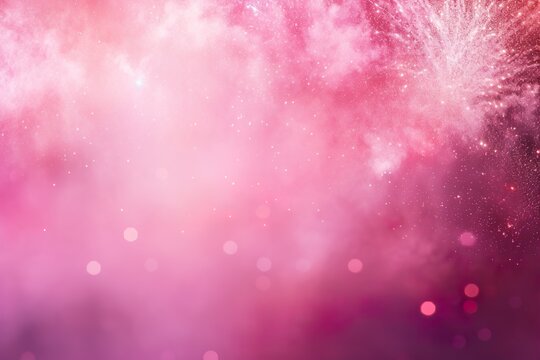 Enchanting pink fireworks and sparkling bokeh on a soft purple gradient, perfect for celebrations and festive designs. Copy space. Merry Xmas, Happy New Year. Festive vertical backdrop.