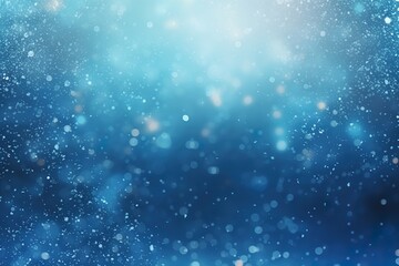 Abstract blue Christmas background with empty space. Snow, bokeh lights. Copy space for your text. Merry Xmas, Happy New Year. Festive backdrop.