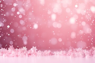 Pink Christmas background with snowflakes and empty space. Copy space for your text. Merry Xmas, Happy New Year. Festive backdrop.