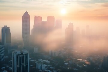 Fototapeta premium view of the city foggy with pollution