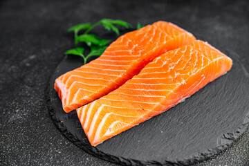raw salmon fish fresh red fish healthy eating cooking meal food snack on the table copy space food...