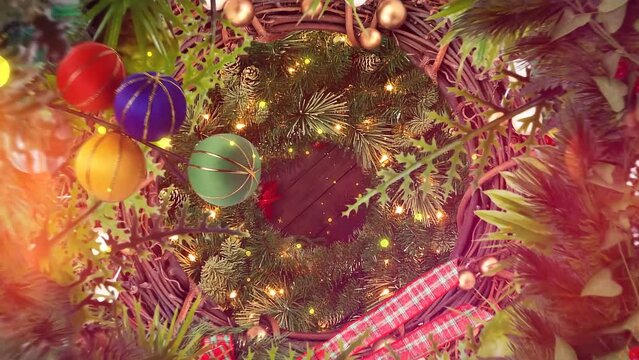 3D Rendered Animation Of Zooming In Through Dense Forest Of Tree And Gifts Revealing Blank Sign Board.