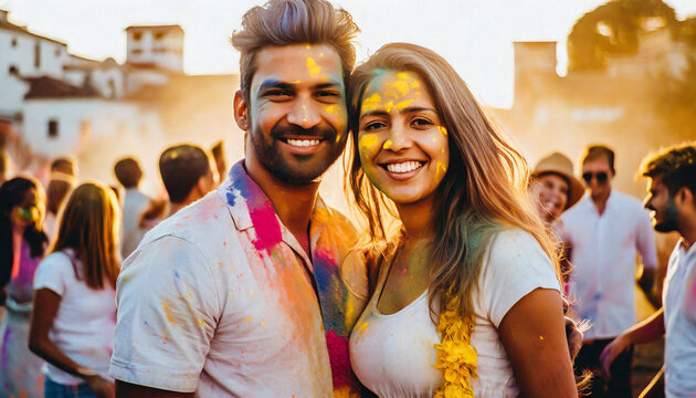Couple at a Holi festival