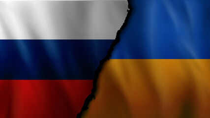 Russian and Ukraine flags. War conflict concept.