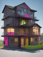 A construction house icon in neon color  Generative AI