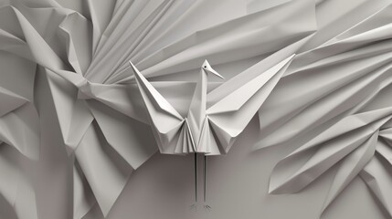 Background image of an unfolding origami crane in the.Generative AI