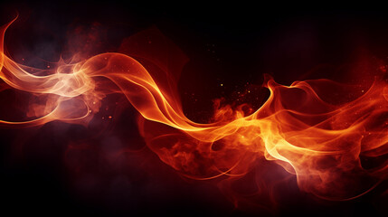 Curving and undulating waves with warm smoke in red, yellow and orange  with a fiery flame effect. Dynamic and elegant flow for the abstract background of a magical wallpaper against a black backdrop