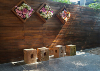 decoration flowers on wooden wall