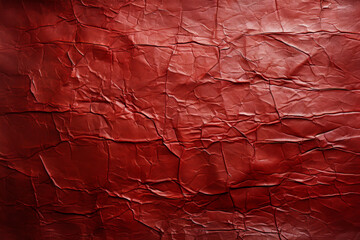 Distressed red backdrop with a grunge touch. Stylized scarlet leather texture. Crumpled sheet.