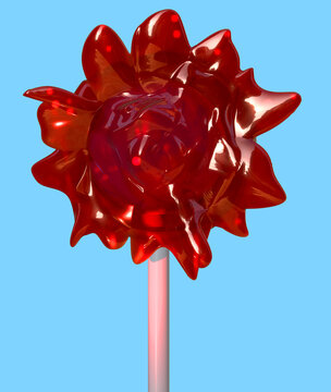 Red candy on blue background