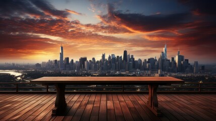 Captivating Urban Skylines at Dusk with table in foreground