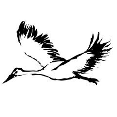 鶴の墨絵風のイラスト素材　ベクター