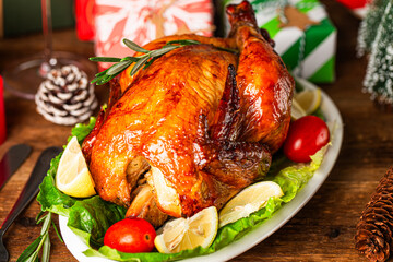 Eating grilled chicken for Christmas