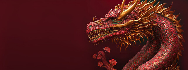 Fototapeta premium Symbol of Chinese New Year Majestic fiery red dragon. Traditional Asian zodiac sign according to eastern lunar calendar