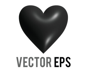 Vector classic love gradient black glossy heart 3D icon, express dark side of soul