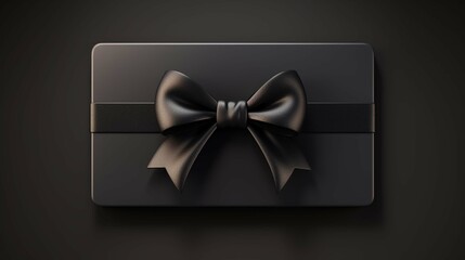 Blank black gift business card with black ribbon bow isolated on white grey background with shadow minimal. create using a generative ai tool 
