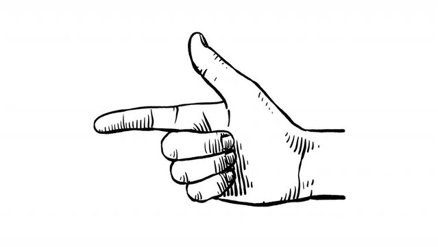 Hand drawn animation of a pointing hand